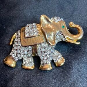 VTG Gold Tone Rhinestone Elephant Brooch